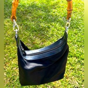 Authentic Gucci Shoulder Bag Black Nylon with patent Leather